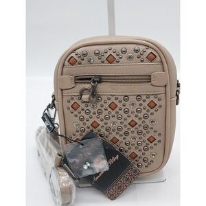 American Bling Western Studded Rhinestone Crossbody Bag Taupe Vegan Leather NEW